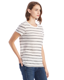 Sample of Alternative 01940E1 Ladies' Ideal Eco-Jersey T-Shirt in ECO IVRY INK STR from side sleeveleft