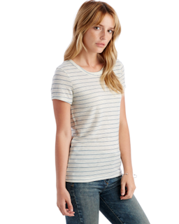 Sample of Alternative 01940E1 Ladies' Ideal Eco-Jersey T-Shirt in EC WHEAT ST STRP from side sleeveleft