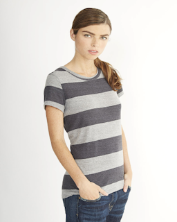 Sample of Alternative 01940E1 Ladies' Ideal Eco-Jersey T-Shirt in E GRY WH WT STR from side sleeveleft
