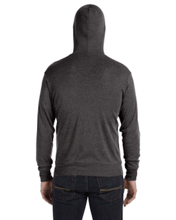 Sample of Canvas 3939 - Unisex Triblend Full-Zip Lightweight Hoodie in CHAR-BLACK TRIB from side back