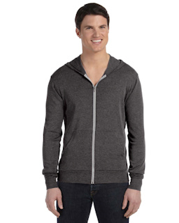Sample of Canvas 3939 - Unisex Triblend Full-Zip Lightweight Hoodie in CHAR-BLACK TRIB from side front