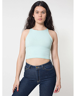 Sample of American Apparel 8369W Ladies' Cotton Spandex Sleeveless Crop Top in MENTHE from side front