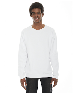Sample of American Apparel F496 Unisex Flex Fleece Drop Shoulder Pullover Crewneck in WHITE from side front
