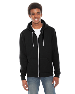 Sample of American Apparel F497 Unisex Flex Fleece USA Made Zip Hoodie in BLACK from side front