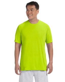 Sample of Gildan G420 - Adult Performance 100% Polyester Tee in SAFETY GREEN from side front