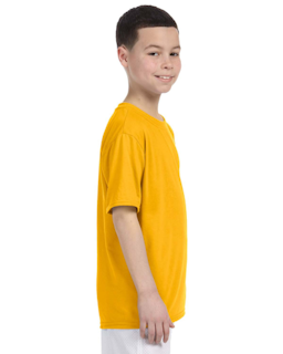 Sample of Gildan G420B - Youth Performance 100% Polyester T in GOLD from side sleeveleft