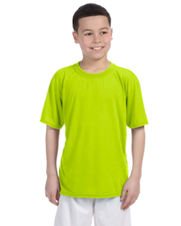 Sample of Gildan G420B - Youth Performance 100% Polyester T in SAFETY GREEN from side front