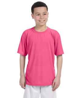 Sample of Gildan G420B - Youth Performance 100% Polyester T in SAFETY PINK from side front
