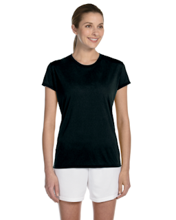 Sample of Gildan G420L - Ladies' Performance 100% Polyester Tee in BLACK from side front
