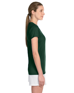 Sample of Gildan G420L - Ladies' Performance 100% Polyester Tee in FOREST GREEN from side sleeveleft