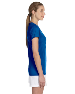 Sample of Gildan G420L - Ladies' Performance 100% Polyester Tee in ROYAL from side sleeveleft