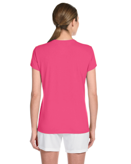 Sample of Gildan G420L - Ladies' Performance 100% Polyester Tee in SAFETY PINK from side back
