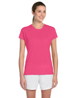 Sample of Gildan G420L - Ladies' Performance 100% Polyester Tee in SAFETY PINK from side front