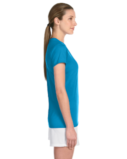 Sample of Gildan G420L - Ladies' Performance 100% Polyester Tee in SAPPHIRE from side sleeveleft