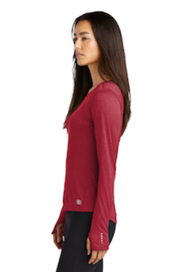Sample of OGIO ENDURANCE Ladies Long Sleeve Pulse Crew in Ripped Red from side sleeveleft