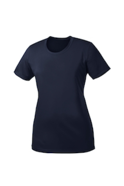 Sample of Port & Company Ladies Essential Performance Tee in Deep Navy from side front