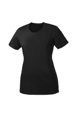 Sample of Port & Company Ladies Essential Performance Tee in Jet Black from side front