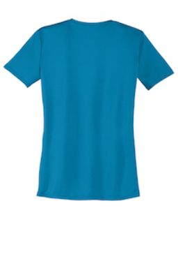 Sample of Port & Company Ladies Essential Performance Tee in Neon Blue from side back