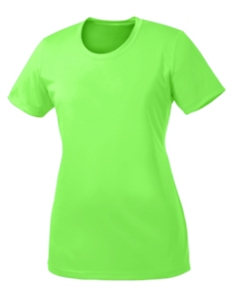 Sample of Port & Company Ladies Essential Performance Tee in Neon Green from side front