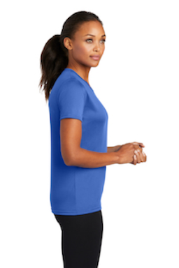 Sample of Port & Company Ladies Essential Performance Tee in Royal from side sleeveright