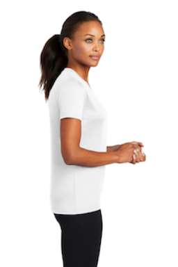 Sample of Port & Company Ladies Essential Performance Tee in White from side sleeveright