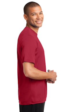 Sample of Port & Company Essential Performance Tee in Red from side sleeveleft