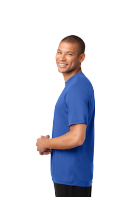 Sample of Port & Company Essential Performance Tee in Royal from side sleeveright